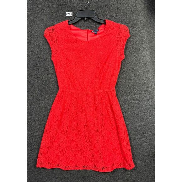Gap Fit & Flare Lace Dress Womens Size 4 Red Cap Sleeve Round Neck NEW - Picture 1 of 7